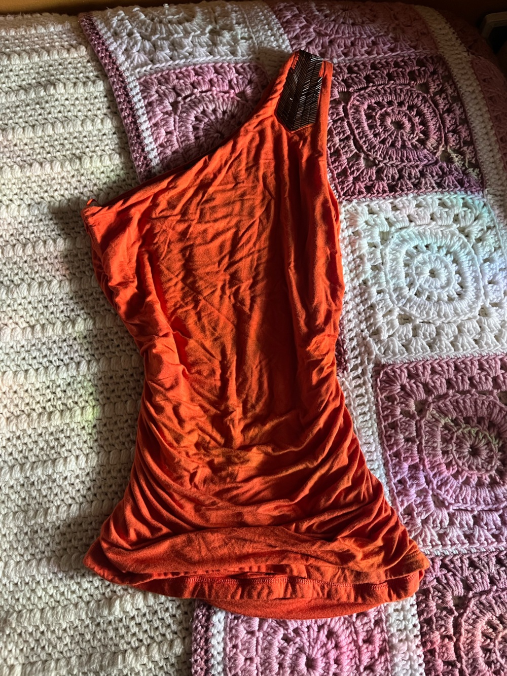 Smart Set One-Shoulder Orange Ruched Camisole